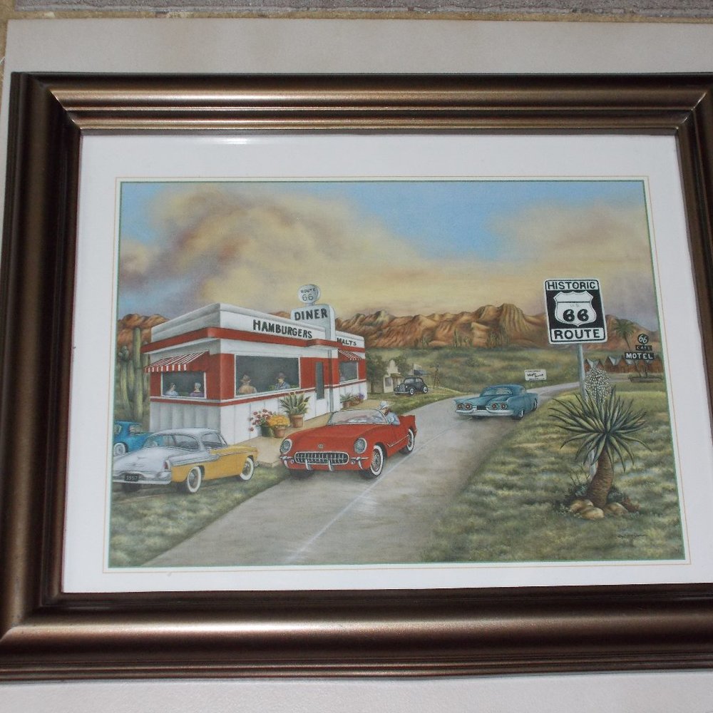 Vintage Route 66 print signed, framed under glass. - Picture 1 of 4